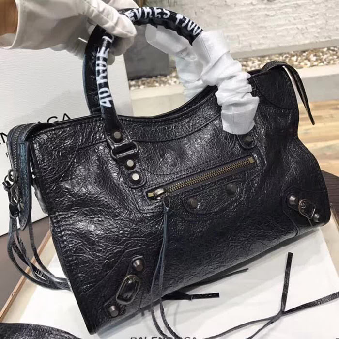 BALENCIAG巴黎世家 Balenciaga city 機車包 限量 原廠爆裂紋羊皮 塗鴉字母 手提肩背斜挎包  BL1700